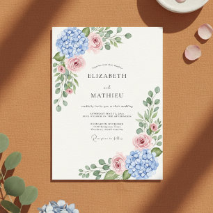 Blaue Hortensien-Rosen-Botanische Hochzeit Einladung