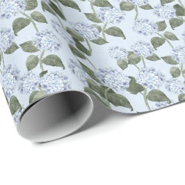 Blaue Hortensien-Sommergarten-Leinentextur Geschenkpapier