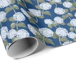 Blaue Hortensien-Sommergarten-Navy-Leinenstruktur Geschenkpapier