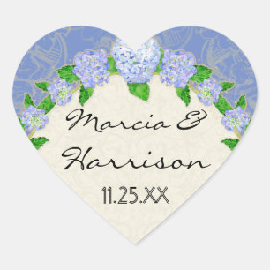 Blaue Hortensien-Spitzen-Blumen Hochzeit Formal El Herz-Aufkleber