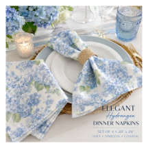Blaue Hortensien-Stoffservietten Set von 4