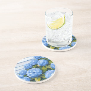 Blaue Hortensien Sträucher Florale Malerei Getränkeuntersetzer