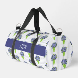 Blaue Hortensien-Streifen-Monogramm-Küstendesign Duffle Bag