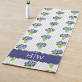 Blaue Hortensien-Streifen-Monogramm-Küstendesign-Y Yogamatte