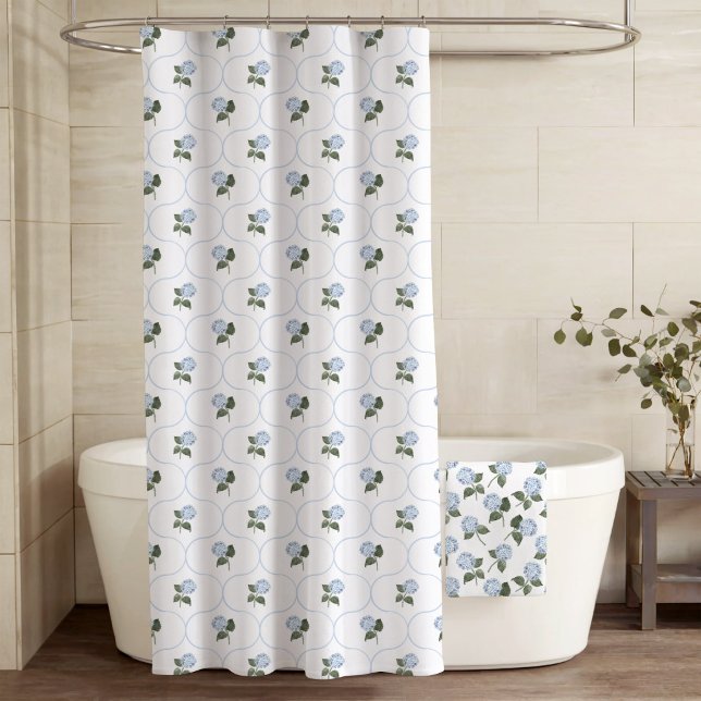 Blaue Hortensien-Terrasse  Duschvorhang (Hydrangea Trellis Blue Shower Curtain)