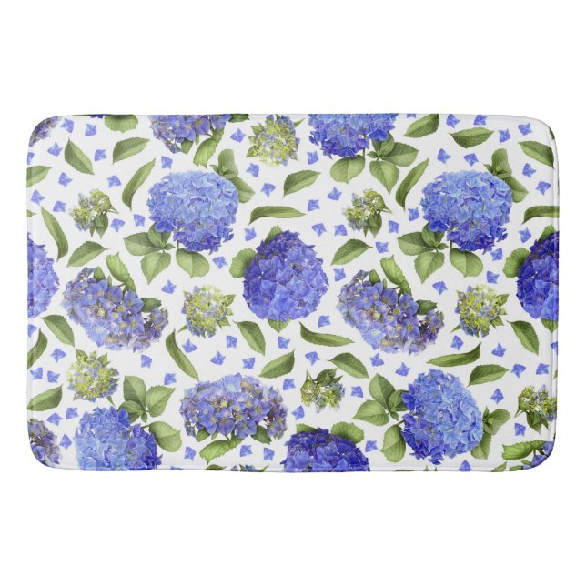 Blaue Hortensien Überall Blumenmuster Badematte (Vorderseite)