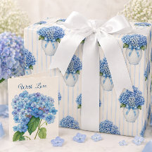 Blaue Hortensien-Vase Küsten-Geschenkpapier