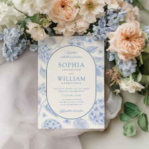 Blaue Hortensien Vintage-Hochzeit Einladung