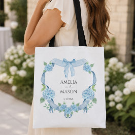 Blaue Hortensien-Wappen-Aquarell-Hochzeit Tasche