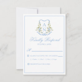Blaue Hortensien-Wappen-Monogramm-RSVP-Karten RSVP Karte