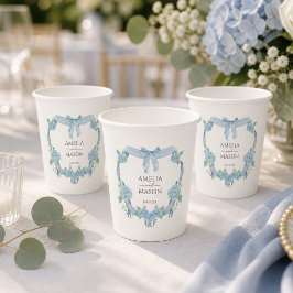 Blaue Hortensien-Wappen-Wasserfarben-Papier-Hochze Pappbecher