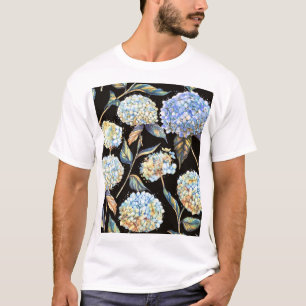 Blaue Hortensien-Wasserfarbe: Dunkles nahtloses Mu T-Shirt