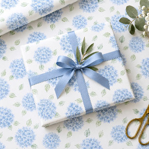 Blaue Hortensien-Wasserfarben-Blumen-Braut-Shower- Geschenkpapier