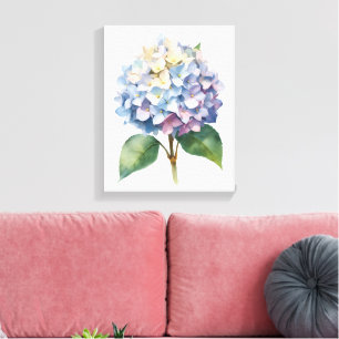 Blaue Hortensien-Wasserfarben-Blumenprint Leinwanddruck