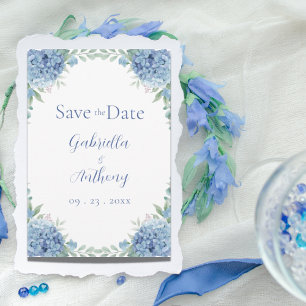 Blaue Hortensien Wasserfarben Florale Schrift Save The Date