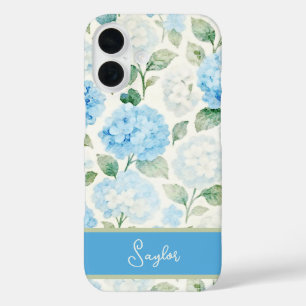 Blaue Hortensien-Wasserfarben-Name iPhone 16 Hülle