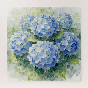 Blaue Hortensien-Wasserfarbouquet