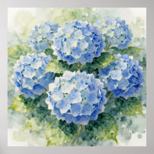 Blaue Hortensien-Wasserfarbouquet Poster