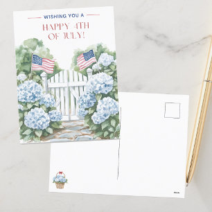 Blaue Hortensien zum 4. Juli im Wasserfarblook  Postkarte