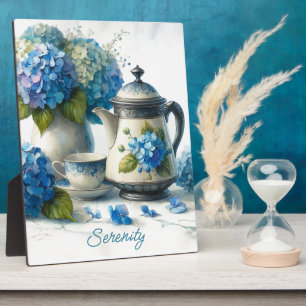 Blaue Hortensien zum Trinken und zur Ruhe Fotoplatte