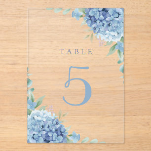 blaue Hortensienblumen Tisch 5 Acryleinladungen