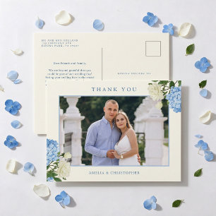 Blaue Hortensienblumen und Rosengarten Danke Postkarte