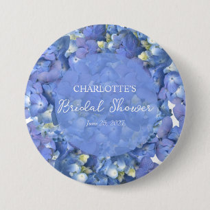 Blaue Hortensienblüten Personalisierte Brautparty Button