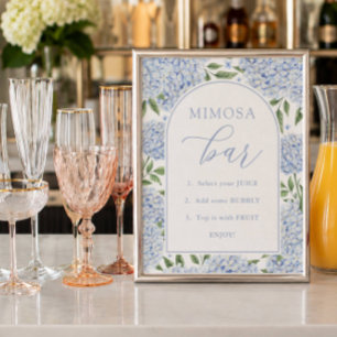 Blaue Hortensienbogen Mimosa-Bar Junggesellinnenab Poster