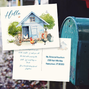 Blaue Hühnerstall-Landwirtschaft Grußpostkarte Postkarte