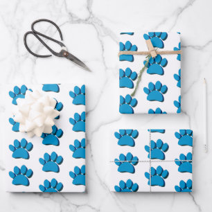 Blaue Hundepfote 3D-Kunstmuster Geschenkpapier Set