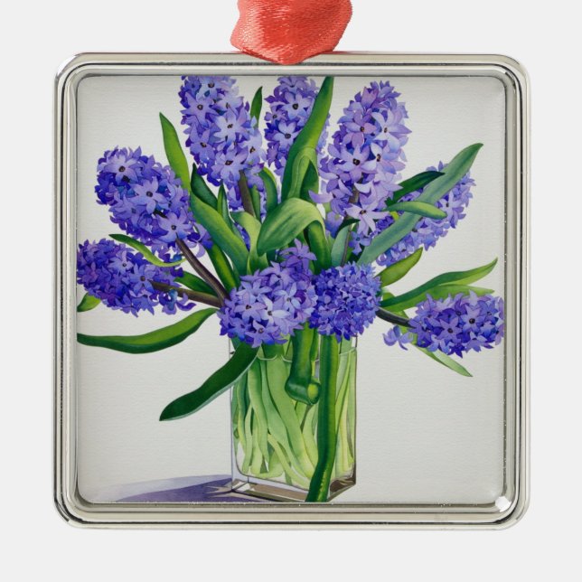 Blaue Hyazinthen Silbernes Ornament (Vorne)