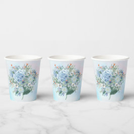 Blaue Hydrangea-Aquarellpapierkästen Pappbecher