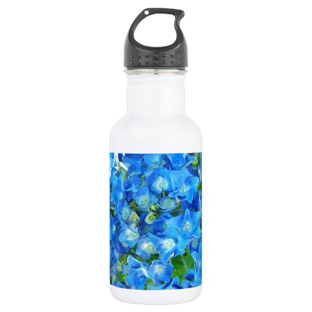 Blaue Hydrangea-Blume. Blumenfotografie. Trinkflasche (Vorderseite)