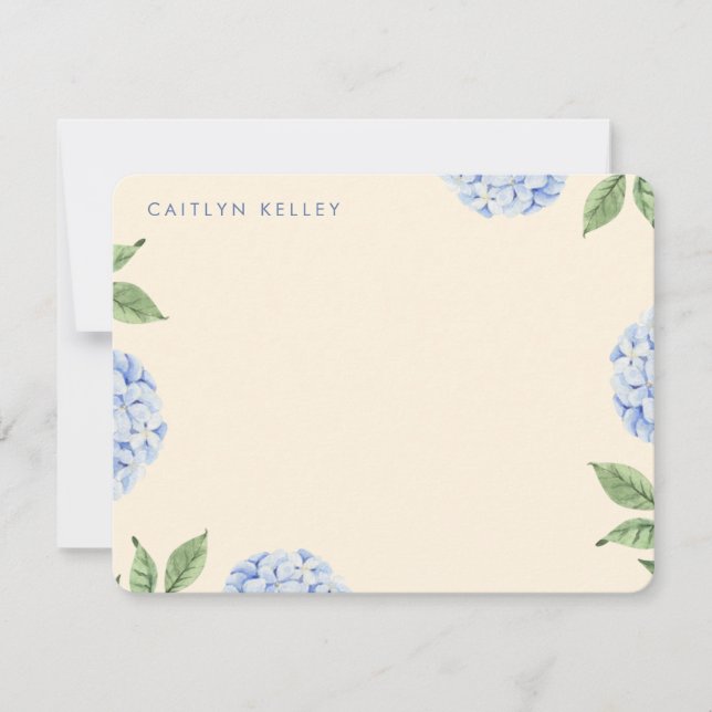 Blaue Hydrangea-Blume Gelbe, Custom Flat Mitteilungskarte (Vorderseite)