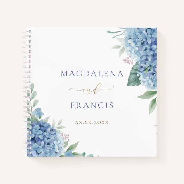 Blaue Hydrangea Blume Hochzeit Gästebuch Notizbuch (Vorderseite)