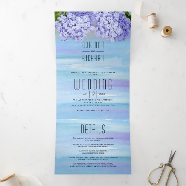 Blaue Hydrangea-Blume Hochzeit mit Blumen Dreifach Gefaltete Einladung (Innenseite)