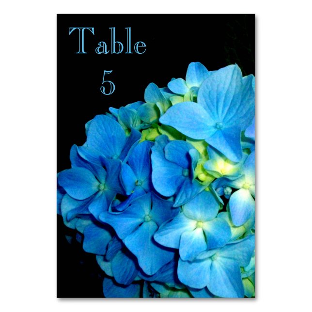 Blaue Hydrangea-Blume Tischnummer (Vorderseite)