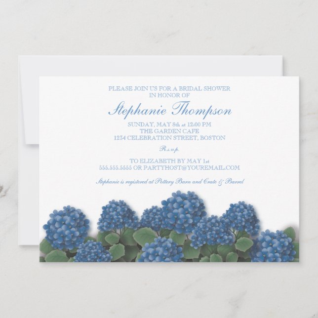 Blaue Hydrangea-Blumen-Brautparty-Einladung Einladung (Vorderseite)