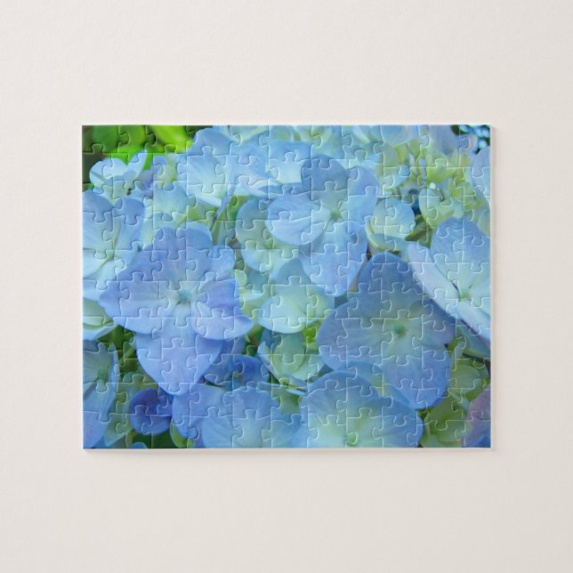 Blaue Hydrangea-Blumenpuzzlespiele Blumengarten (Horizontal)