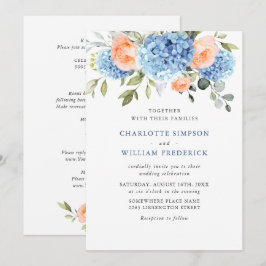 Blaue Hydrangea Blush Pink Roses Hochzeit in einem Einladung