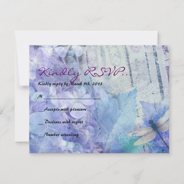BLAUE HYDRANGEA & DRAGONFLY Bat Mitzvah Antwortkar RSVP Karte (Vorderseite)