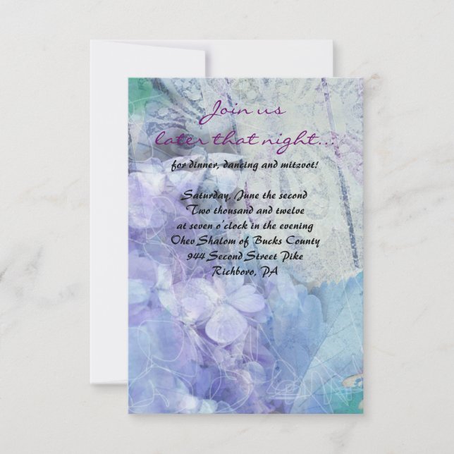 BLAUE HYDRANGEA & DRAGONFLY Bat Mitzvah Party Card Einladung (Vorderseite)