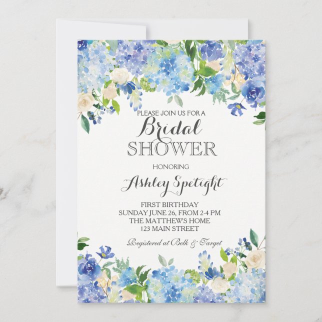 Blaue Hydrangea Dusche Einladung (Vorderseite)