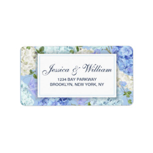 Blaue Hydrangea Grüne Wasserfarbe Blumenbezeichnun Adressaufkleber