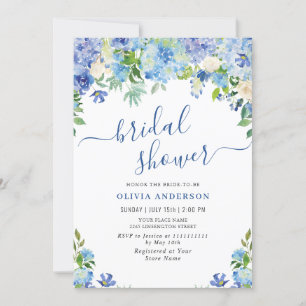 Blaue Hydrangea Grüne Wasserfarbe Brautparty Einladung