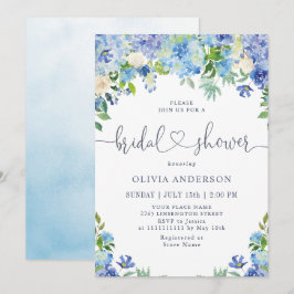 Blaue Hydrangea Grüne Wasserfarbe Brautparty Einladung