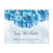 Blaue Hydrangea Hochzeit speichern das Datum Postk