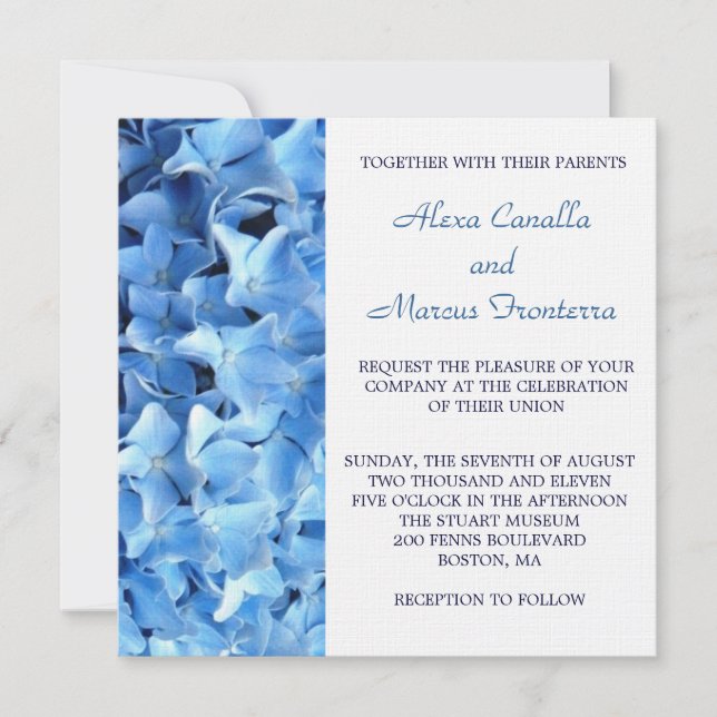 Blaue Hydrangea-Hochzeits-Einladung Einladung (Vorderseite)