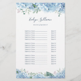 Blaue Hydrangea-Preisliste Flyer