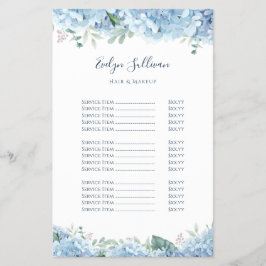 Blaue Hydrangea-Preisliste Flyer